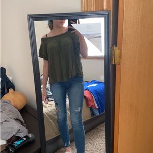 Panhandle off shoulder olive blouse